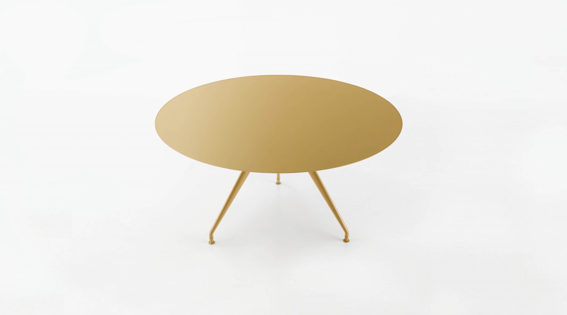 Manta table in round version with lacquered glass