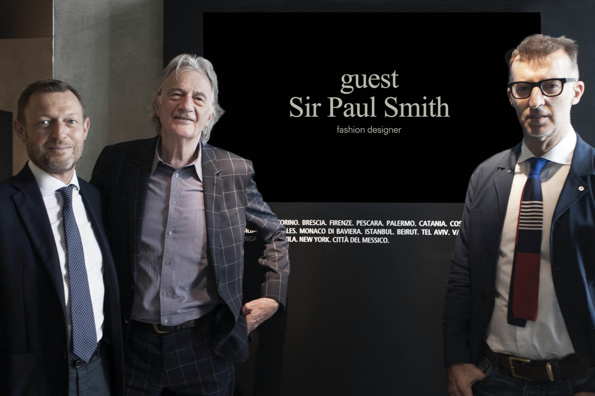 Davide Malberti, ceo Rimadesio; Sir Paul Smith, fashion designer; Michele Lupi, Icon and Icon Design director